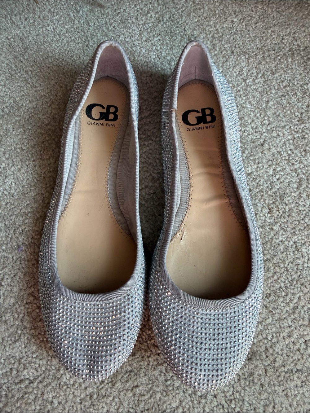 GB Gianni Bini Silver Rhinestone Embellished Ballet Flats
